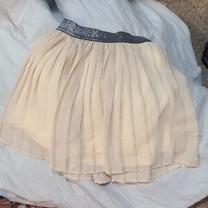 Cream Pleated Skater Skirt with Glitter Waistband